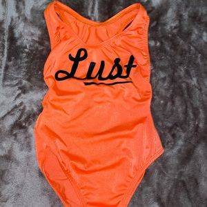 Orange one piece bartender body suit